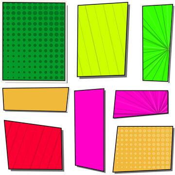 Colorful comic book page layout frames and panels
