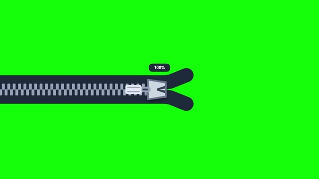 Zip file animation showing progress of opening on green screen background