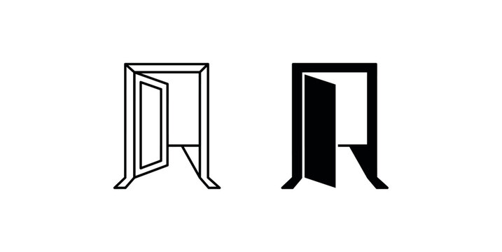 door vector line and glyph solid black icon sign symbol exit opening entrance home house.