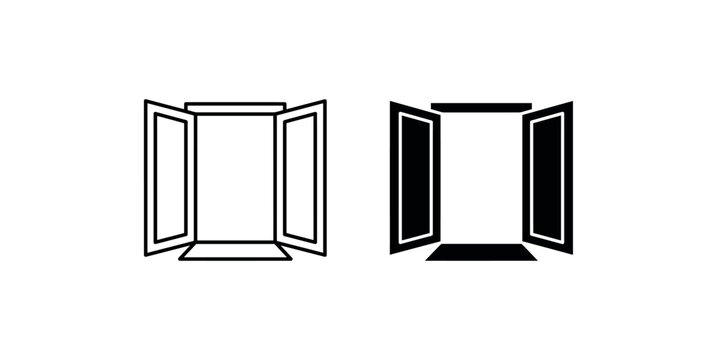 open window view perspective entrance frame icon vector line and glyph style for home.