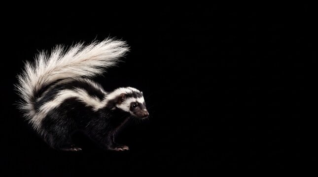 Striped Polecat Zorilla Displaying Bold Warning Pattern of Four Longitudinal White Stripes Along Glossy