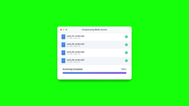 Zip file progress animation showing data compression on a green screen