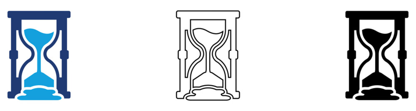 Multicolor Hourglass Icon Set with Filled and Outline Styles for Time Management Deadlines Countdown Productivity and Time Tracking Isolated on Transparent Background