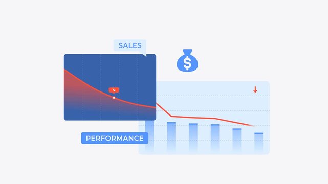 Sales performance graph animation cartoon style