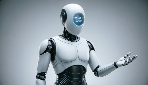 white robot spreading message of love 