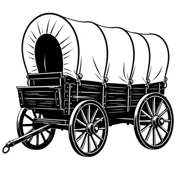 Covered Oregon trail wagon outline pioneer cart vector illustration