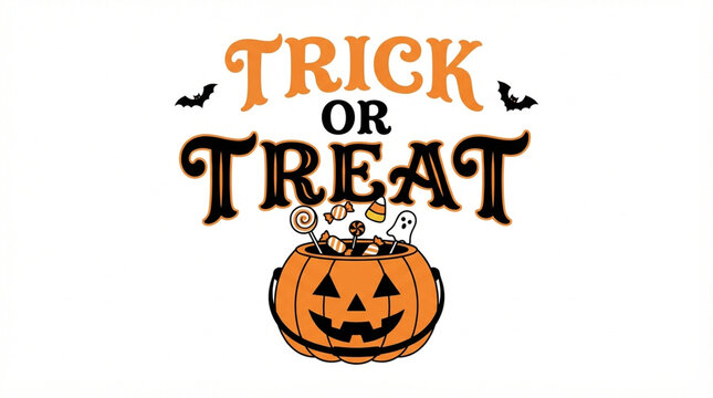 Trick or treat lettering with a carved pumpkin bucket and sweets