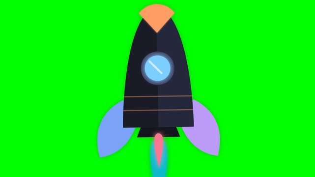 Vector Illustration of a Stylized Futuristic Space Rocket Launching Against a Bright Chroma Key Green Background for Creative Animation Projects