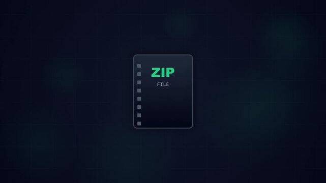 Zip file animation showing digital data compression process with a progress bar