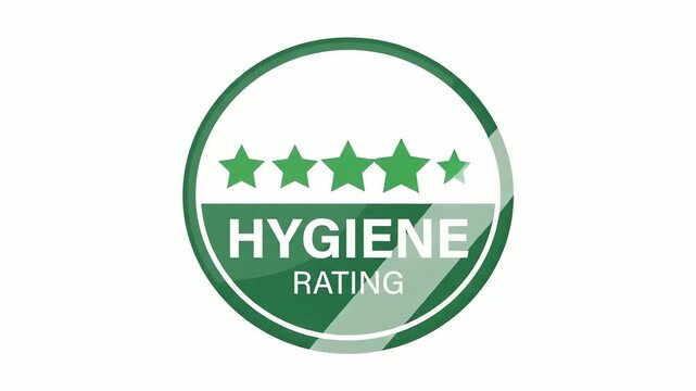 Hygiene rating badge featuring green stars and bold text displayed inside a circular emblem representing food safety compliance and cleanliness standards in restaurants.