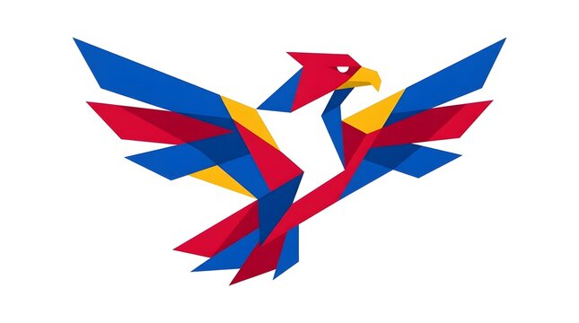 Modern geometric eagle logo icon featuring vibrant colorful faceted design