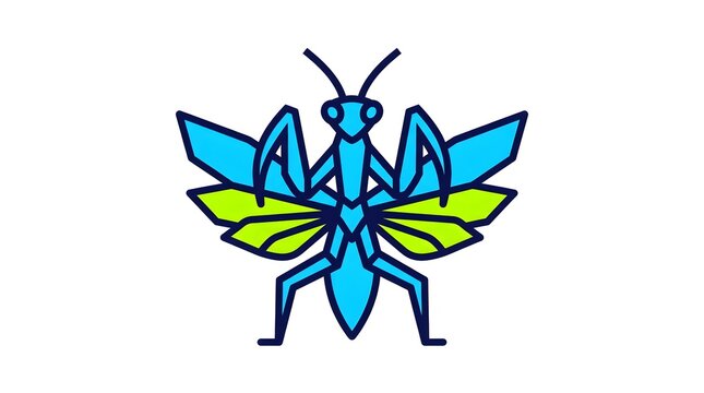 Modern geometric praying mantis icon isolated on white background