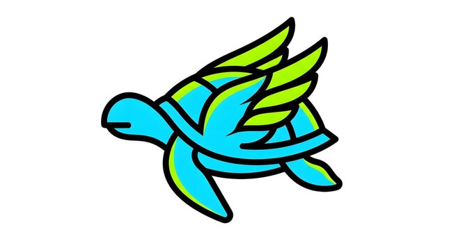 Modern stylized turtle logo with wings icon isolated on white background