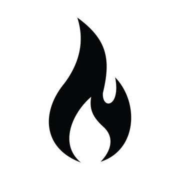 Black single flame icon representing energy heat and minimalist natural fire elements.