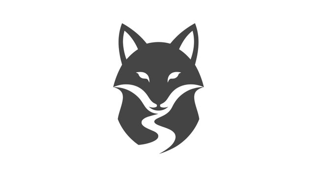 Minimalist fox head vector logo featuring negative space path silhouette on white background.