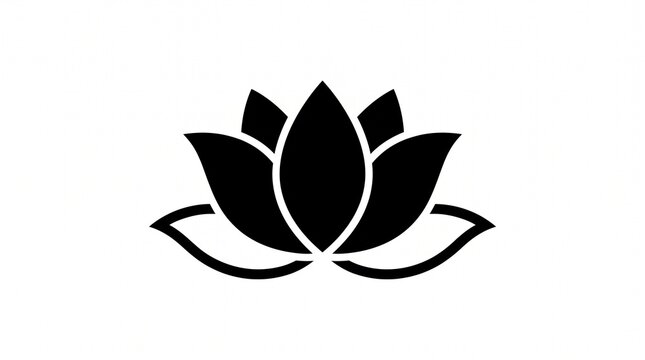 Black lotus flower silhouette isolated on a white background with water lily