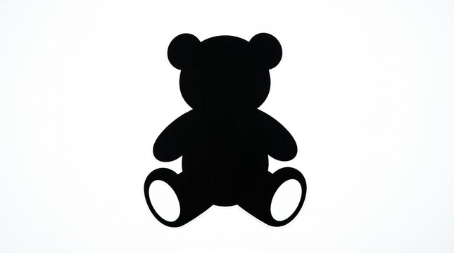 Black silhouette of a cute sitting teddy bear toy isolated on white background