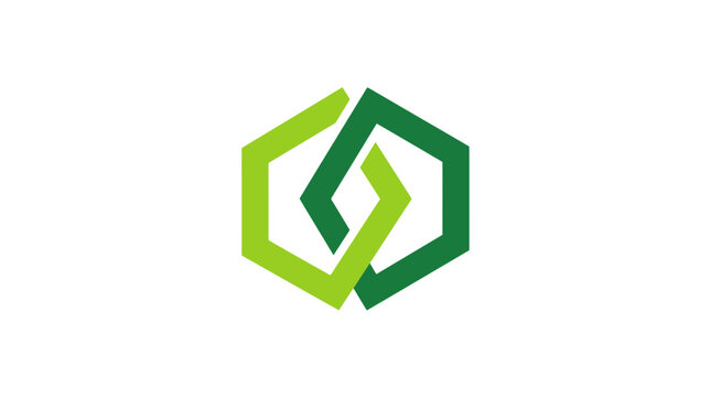 Modern green interlocking hexagonal logo symbol for business and technology branding