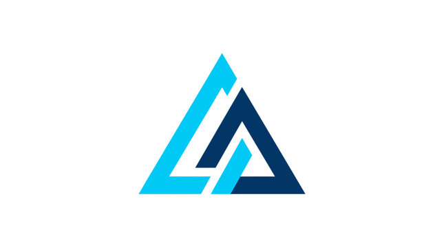 Modern geometric triangle logo with stylized letter A in blue tones