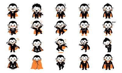 Obraz premium Set of cute cartoon vampire character illustrations showing various funny poses and expressions for halloween themed graphic design projects