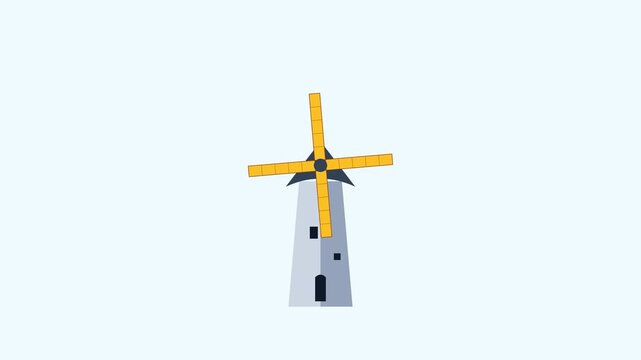 Minimalist Flat Vector Illustration of a Traditional Countryside Windmill Rotating for Renewable Energy Concept