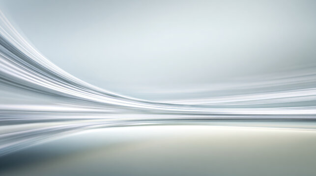 elegant abstract long exposure landscape with broad curved motion trails bending gently around a distant luminous horizon, flowing perspective resembling a wide sweeping arc, muted cyan