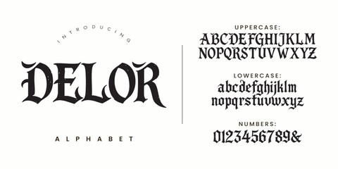 Delor vintage gothic font alphabet vector design for medieval dark fantasy typography template © happy