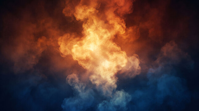 Dramatic Orange Fire and Blue Smoke Cloud Abstract Background