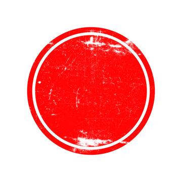 A bright red circular stamp shape with a rough distressed texture for vintage design and label decoration