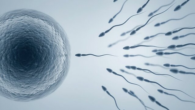 Human fertilization process scientific illustration of sperm and egg with fertilization reproduction conception