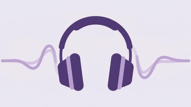 Purple headphones icon, simple flat vector illustration of audio equipment for listening to music or podcasts, animated 4k stick video