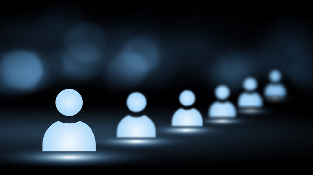 Abstract Glowing Human Silhouette Figures Representing Community Network And Social Connection

