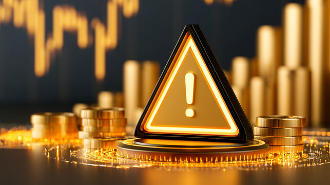 warning alert triangle icon over volatile digital financial market chart data