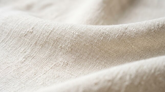 Macro texture of beige linen fabric, natural organic cotton material, soft woven pattern, neutral earth tones, textile detail, abstract surface for design overlay, rustic aesthetic