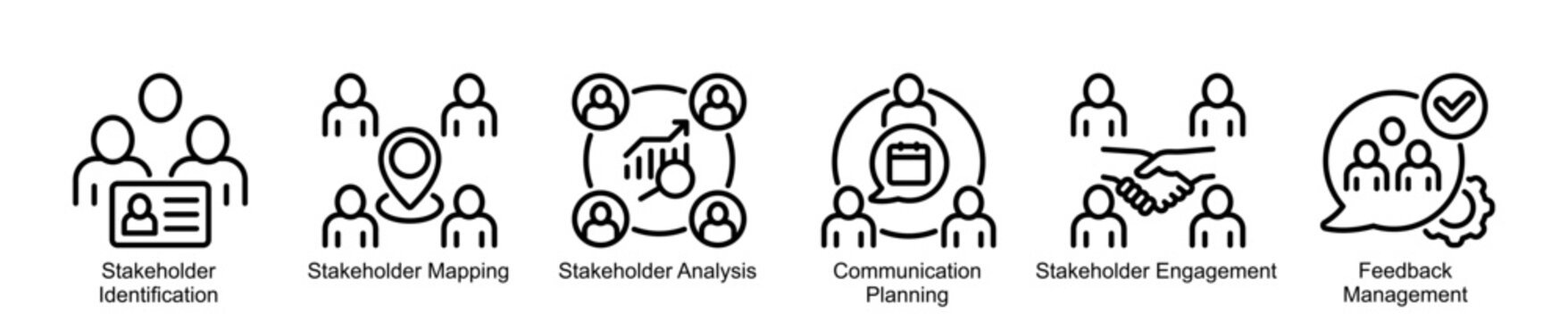 Stake Holder Process Flow Infographic Outline Style Icon Set