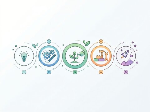 A vibrant collection of infographic illustrations showcasing the continuous cycles of growth, development, and systemic processes.