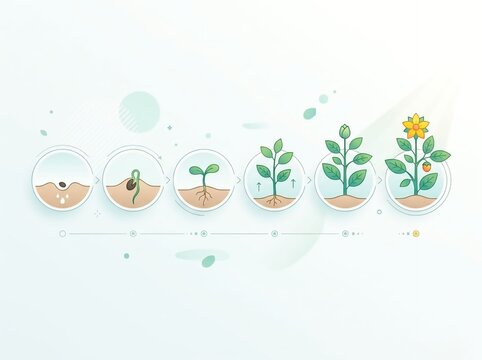 A vibrant collection of infographic illustrations showcasing the continuous cycles of growth, development, and systemic processes.