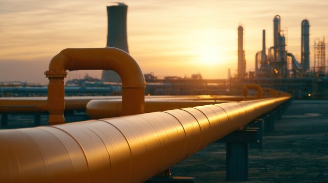 Industrial oil and gas pipelines at sunset energy infrastructure