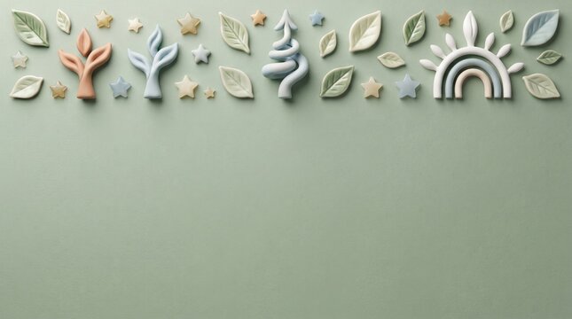 World mental health day cute pastel childrens toys and decorations on a green background