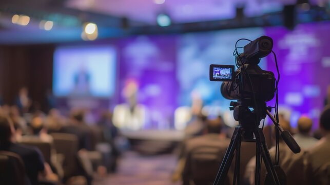 Professional conference with speaker and audience.