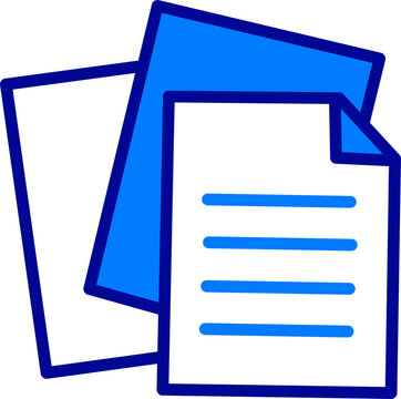 Minimal blue document pages vector icon with stacked paper sheet, ideal for office work, file management, contract, and paperwork design concept.
