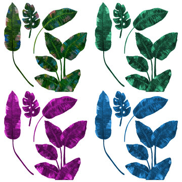 Acrylic Painted Large Tropical Leaves recolored