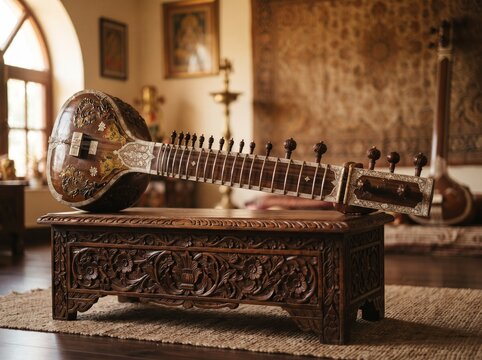 traditional wooden sitar