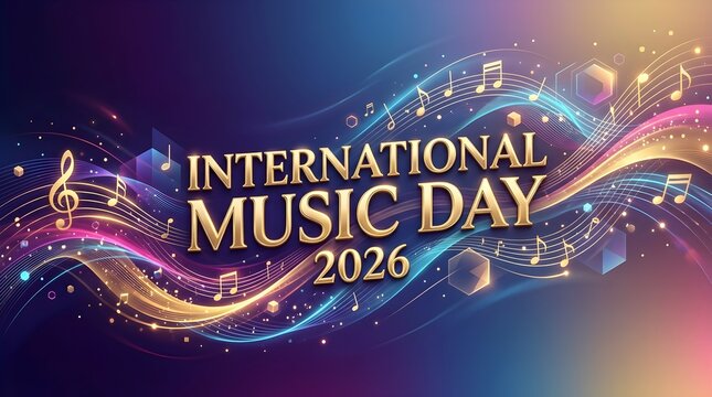 Abstract neon swirling lines background for International Music Day celebration