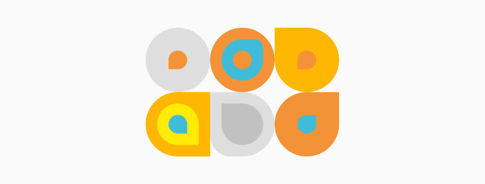 Colorful circles arranged in grid pattern. Pastel shades create playful, modern aesthetic. Simple design, clean lines, visual harmony.