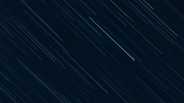 Abstract minimalist background with cyan diagonal light lines moving downward like rain or shooting stars.