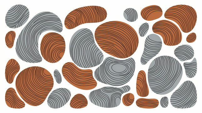 Abstract background with organic shapes and hand drawn line patterns in brown and grey.