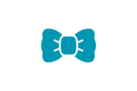 Teal blue flat vector icon depicting a classic bow tie with folded ribbon wings and a center knot