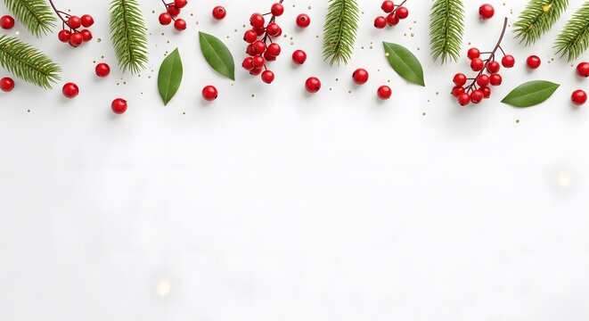 Festive Christmas Border with Holly and Red Berries for Holiday Decor