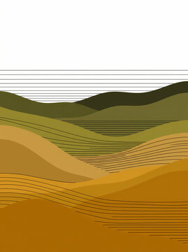 Minimalist abstract illustration of rolling hills and layered landscape scenery.